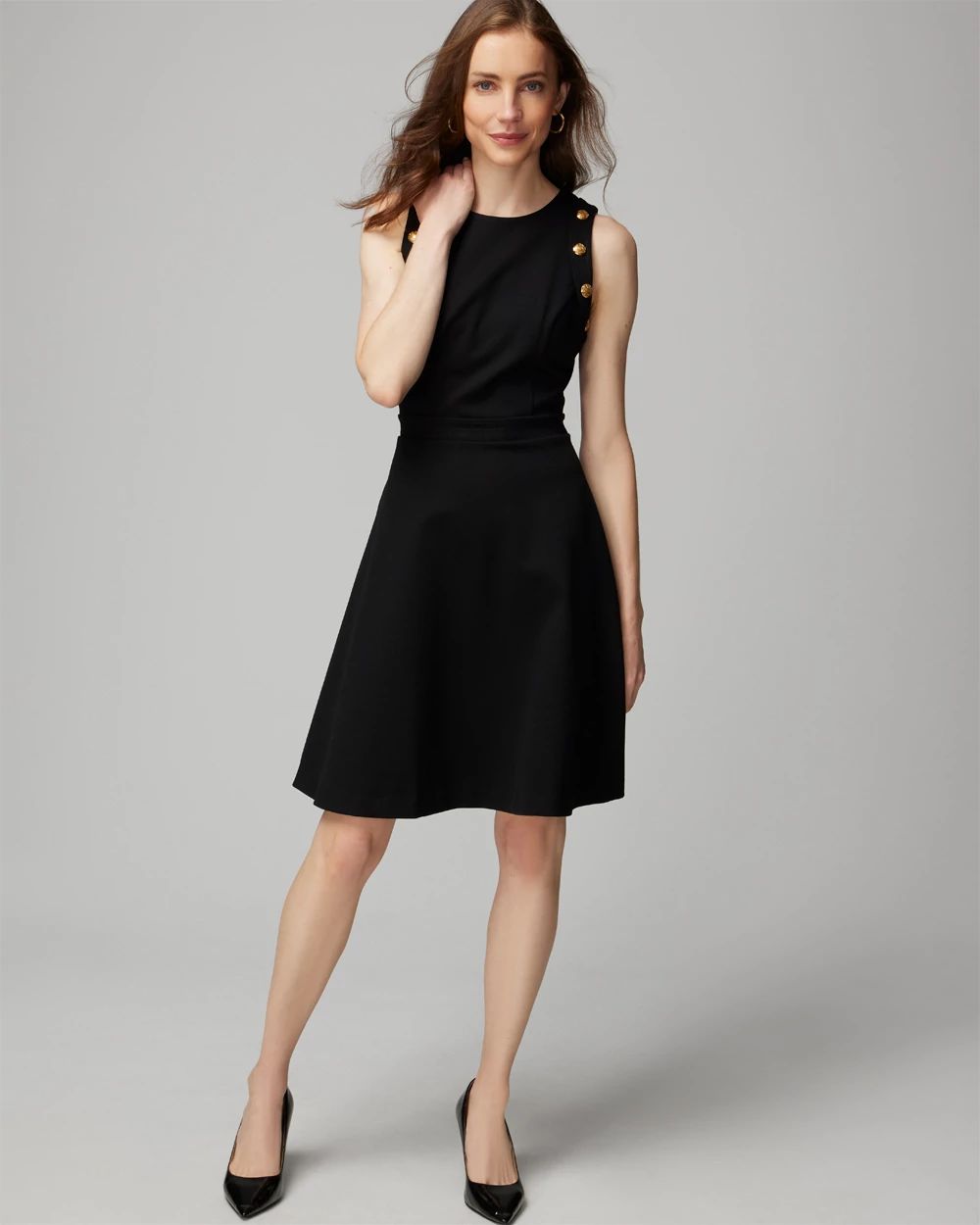 Luxe Stretch Button Detail Fit Flare Dress